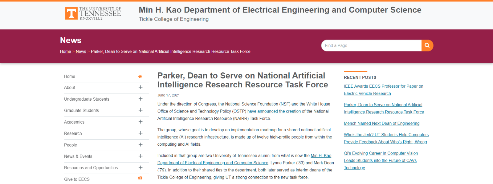 Dr. Dean to Serve on National Artificial Intelligence Research Resource Task Force