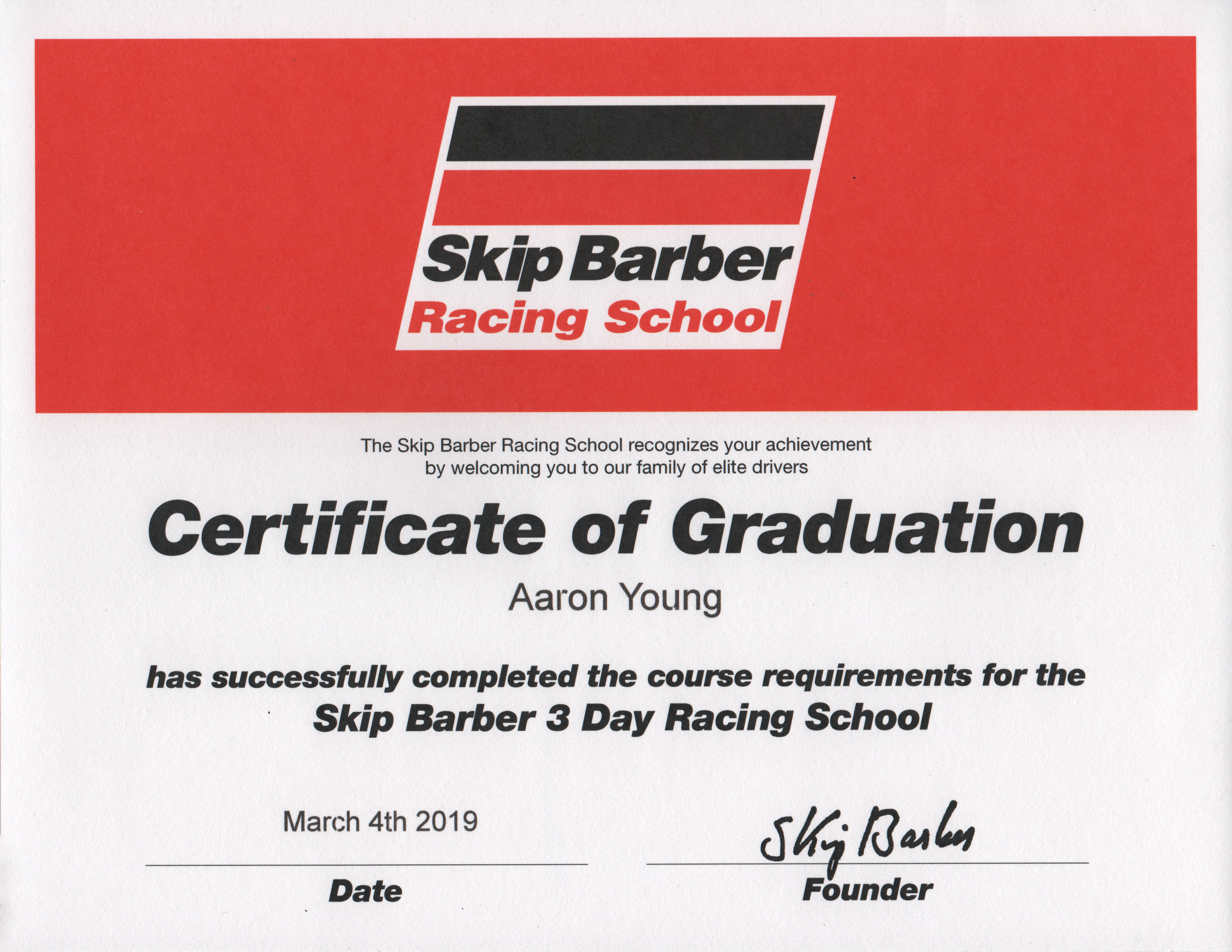 3 Day Racing School – Skip Barber